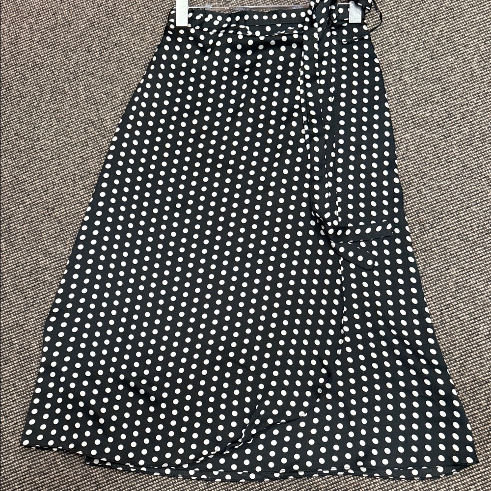 Boohoo Black and White Polka Dot Wrap Midi Skirt